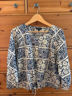 BANANA REPUBLIC Factory Voile Blouson-Sleeve Drawstring Hem Top Blouse M - NWOT